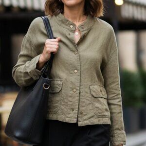 Nicole Miller Lightweight Green Jacket Snap Pockets Shacket Shirt Blouse Size XL